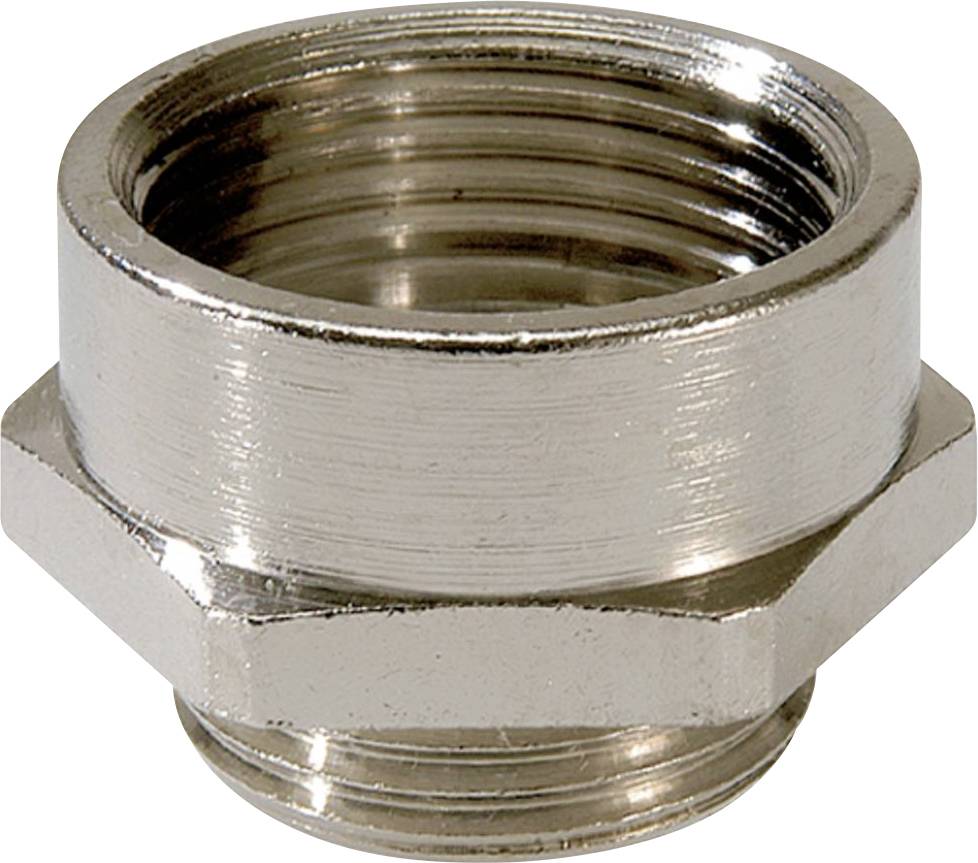 Metallverbindungsstück mit Außengewinde, zylindrisch, silberfarben. Könnte für Rohre oder Schläuche verwendet werden.