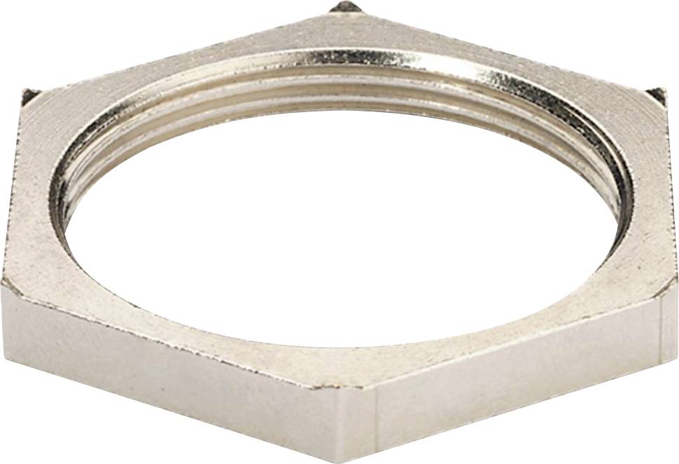 Sechskant-Metallmutter in Silberoptik, zum Befestigen und Sichern von Bauteilen.