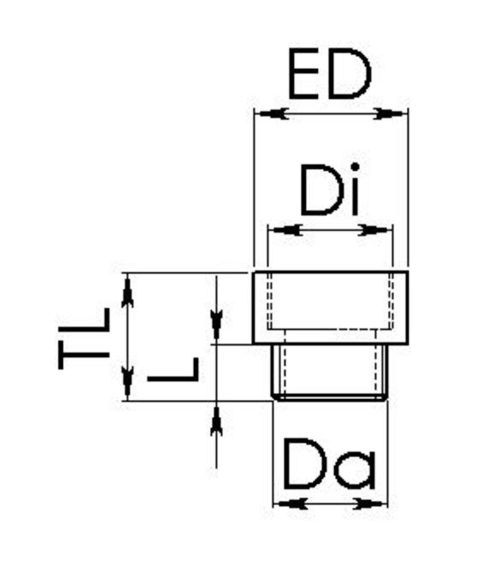 Technische Skizze eines mechanischen Teils mit Beschriftungen: 'ED', 'Di', 'TL', 'Da'. Zeigt Abmessungen und Proportionen des Teils.