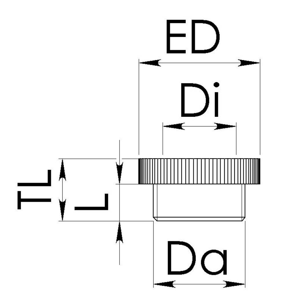 Technische Zeichnung eines Teils mit den Maßen ED, Di, Da, TL. Quer- und Längsmessungen sind angegeben.