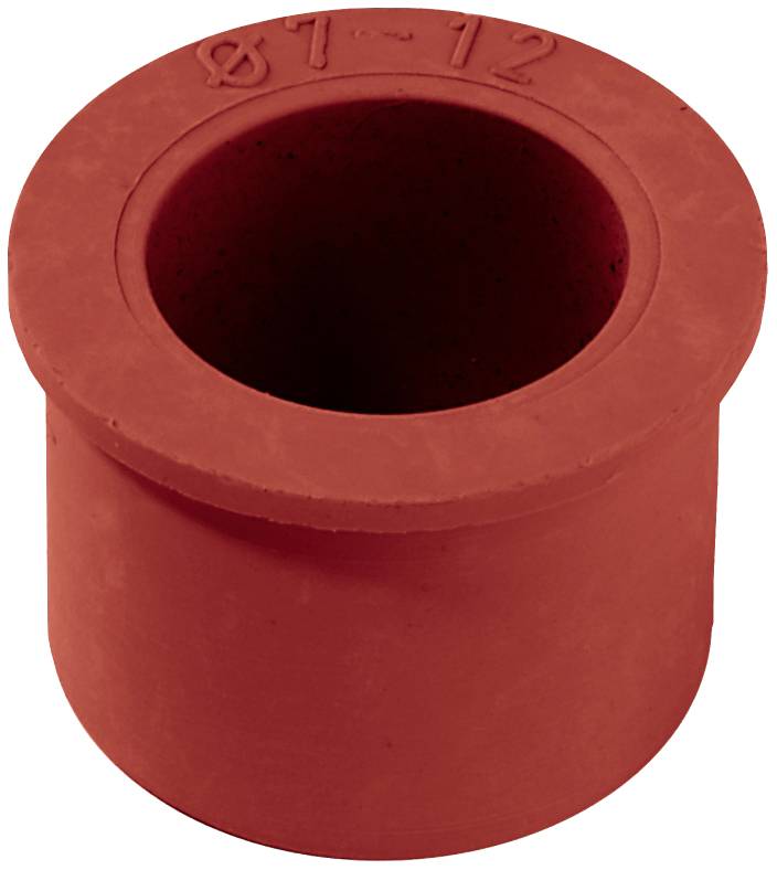 Roter Gummipuffer, zylindrisch, mit eingravierter Zahl '87-12' oben, dient als Dämpfungselement in technischen Anwendungen.
