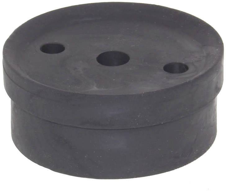 Runde, schwarze Gummischeibe mit fünf Löchern oben, in unterschiedlicher Größe angeordnet. Verwendet als Dichtung oder Polster.