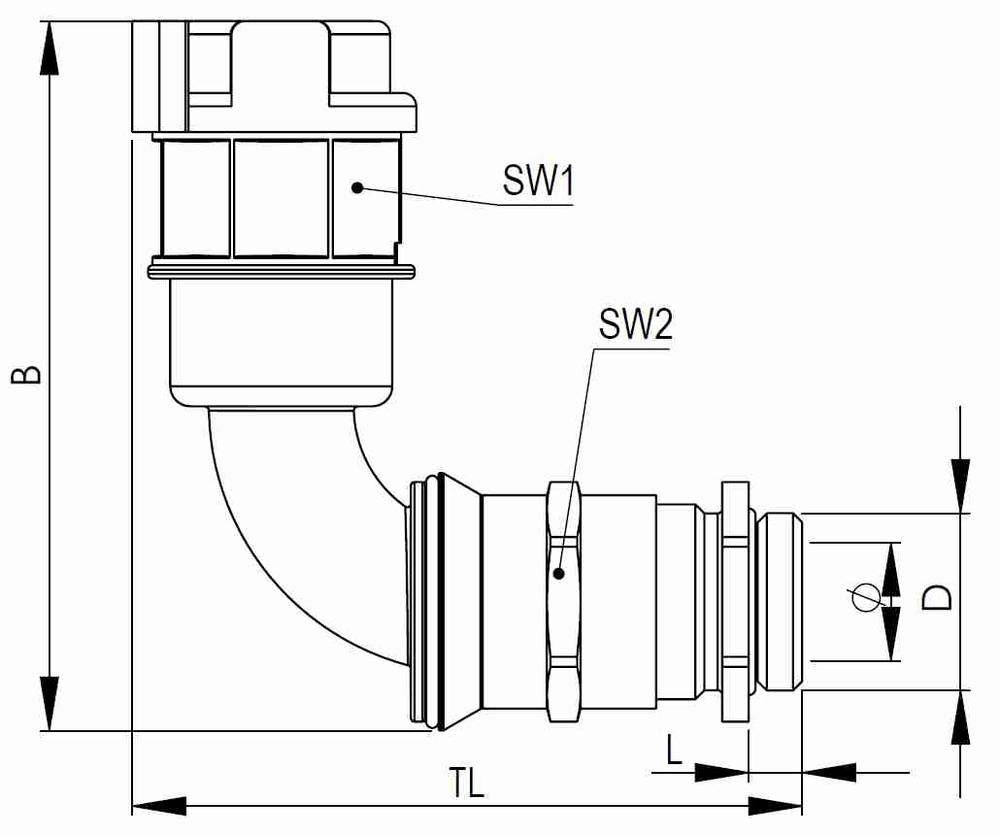 Wiska 10108008 EMBF90CG-17-20-BK Verschraubung Schwarz M20 x 1.5 90° 50St.