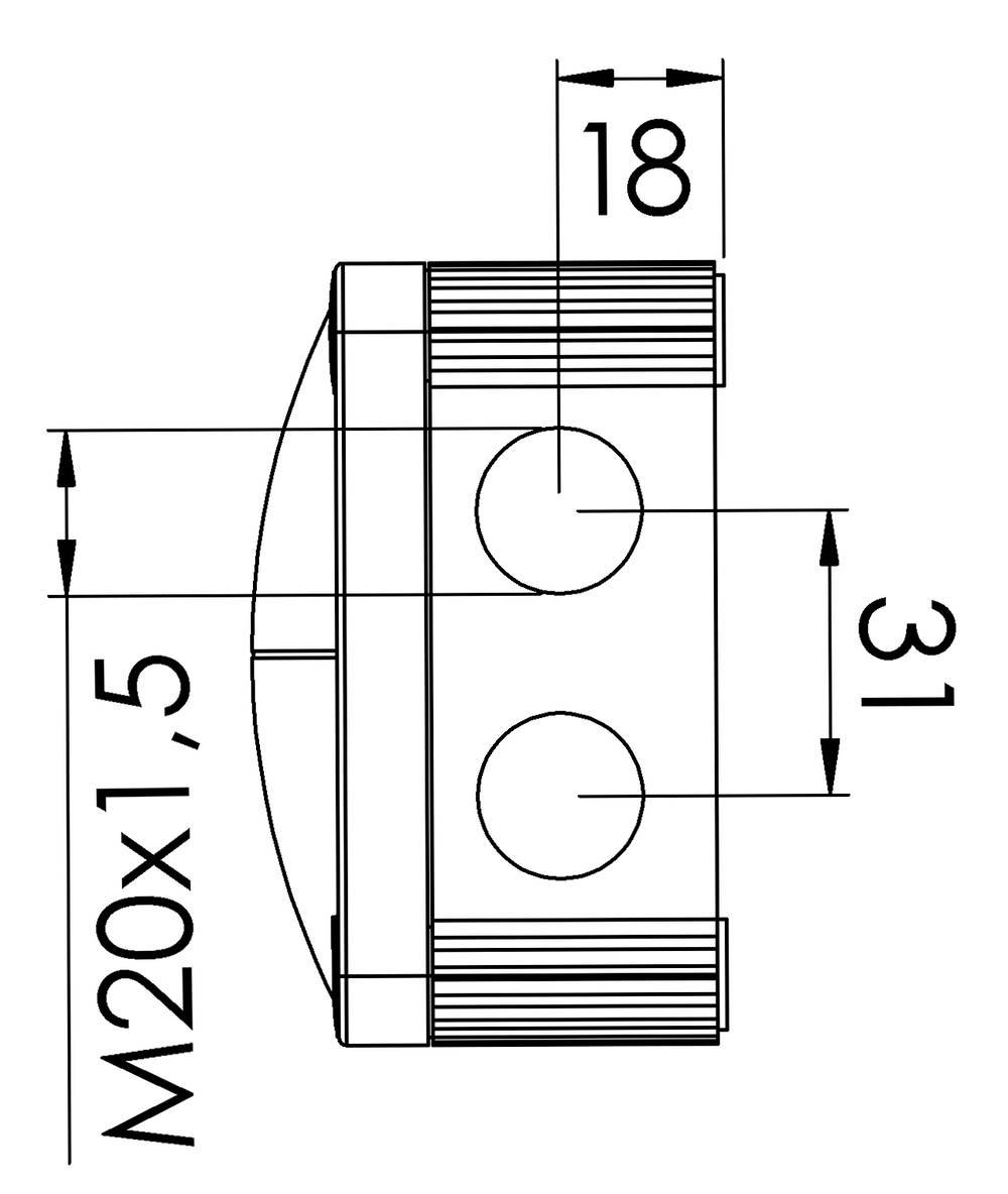 Technische Zeichnung einer zylindrischen Komponente mit M20x1,5 Gewinde. Bemaßung: Durchmesser 18, Gesamthöhe 31.