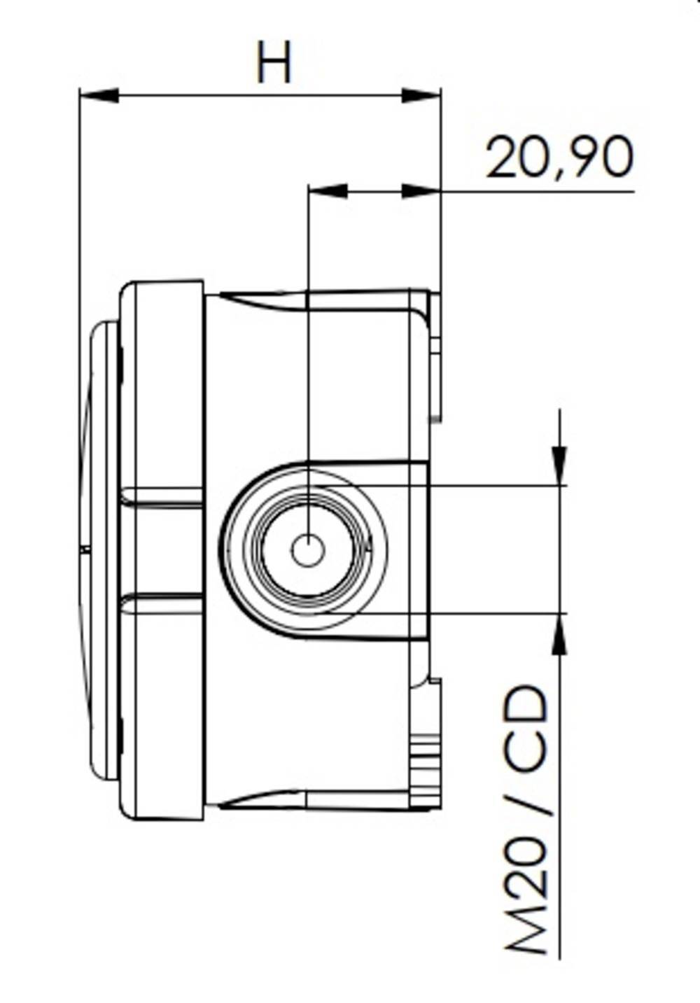 Seitenansicht einer technischen Zeichnung eines zylinderförmigen Bauteils mit zwei Maßangaben '20,90' und 'M20/CD' in Millimetern.