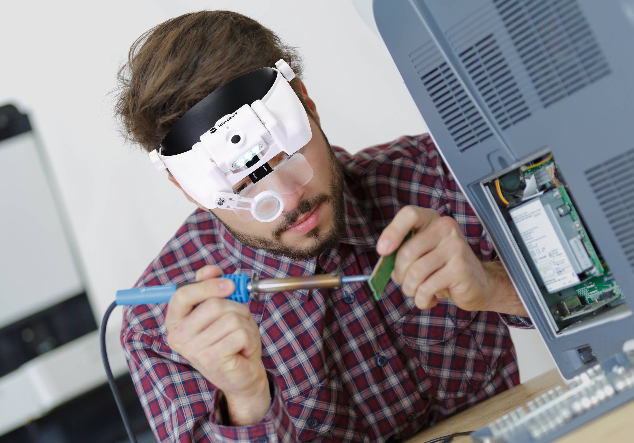 TOOLCRAFT TO-7440588 LED-Kopflicht mit LED-Beleuchtung Vergrößerungsfaktor: 3.5 x, 2.5 x, 2.0 x, 1.5 x, 1.0 x Linsengröße