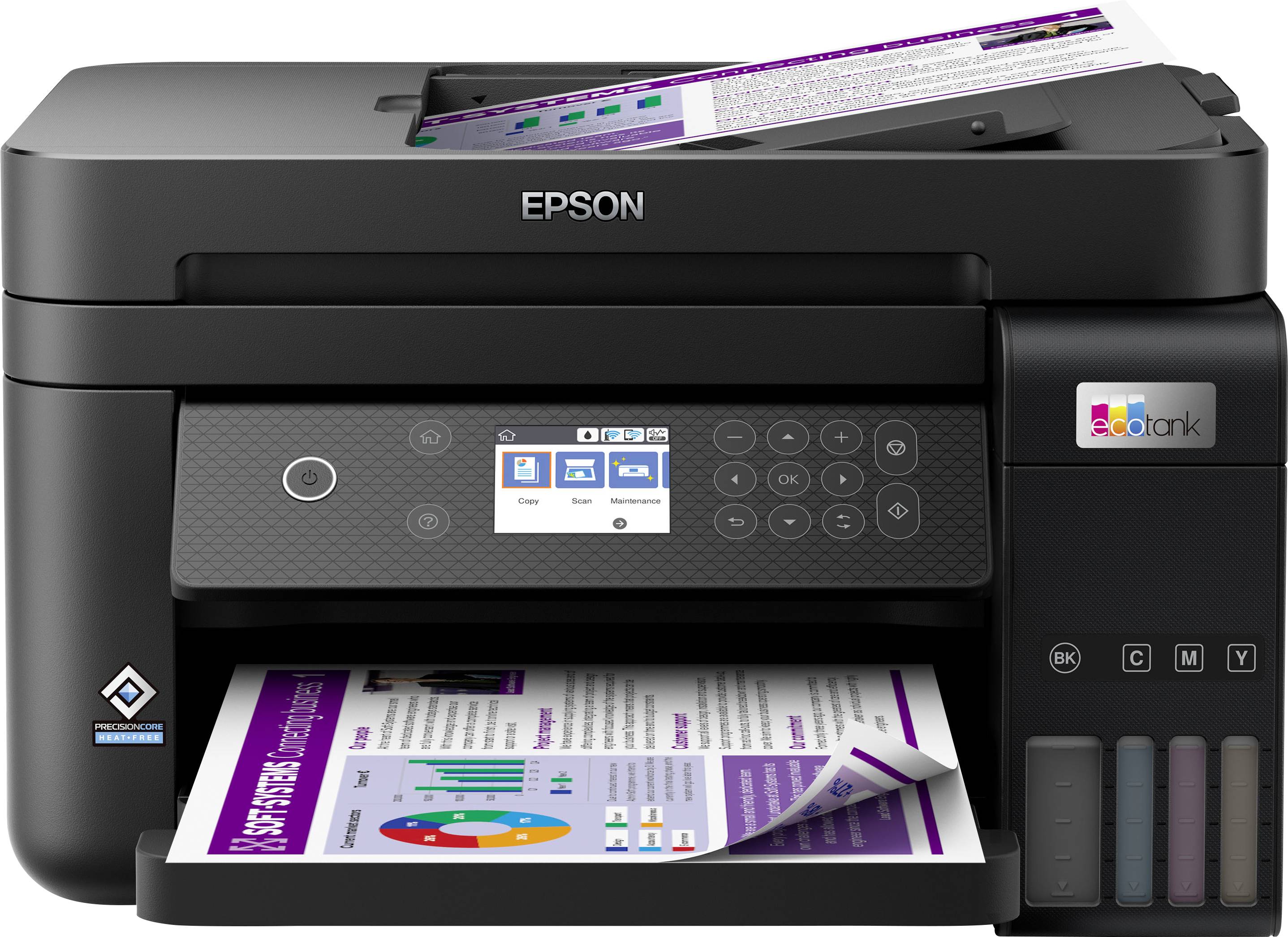 Epson EcoTank ET-3850 Multifunktionsdrucker A4 Drucker, Scanner, Kopierer ADF, USB, WLAN, Tintentank-System, Duplex, LAN;Schwarz