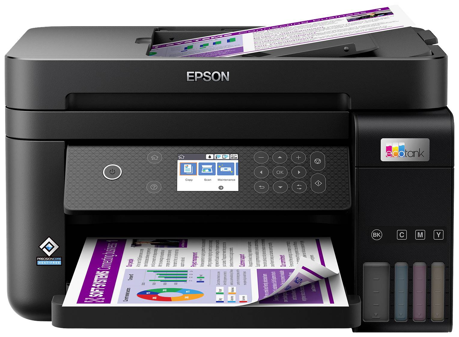 Epson EcoTank ET-3850 Multifunktionsdrucker A4 Drucker, Scanner, Kopierer ADF, USB, WLAN, Tintentank-System, Duplex, LAN;Schwarz
