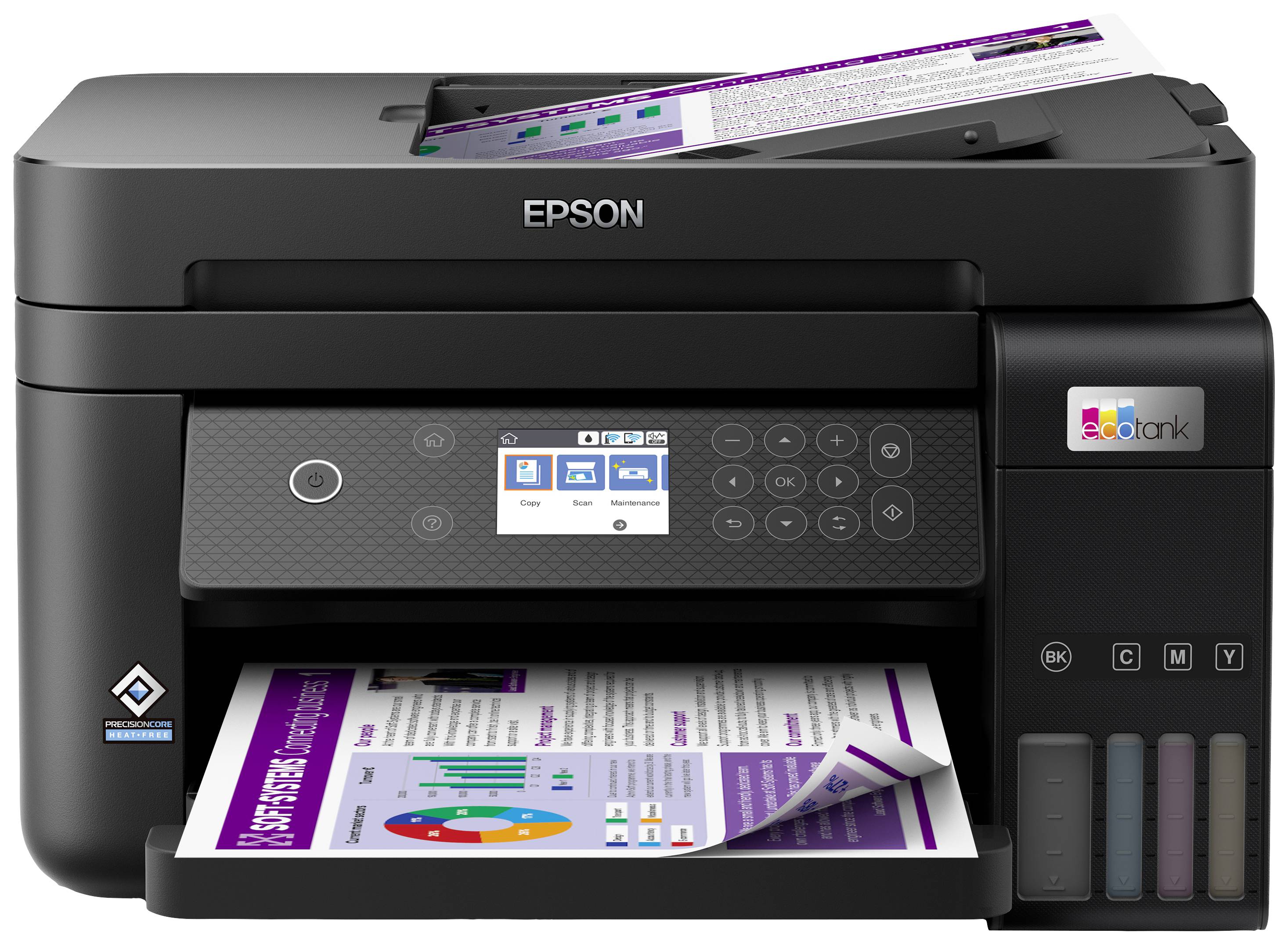 Epson EcoTank ET-3850 Multifunktionsdrucker A4 Drucker, Scanner, Kopierer ADF, USB, WLAN, Tintentank-System, Duplex, LAN;Schwarz