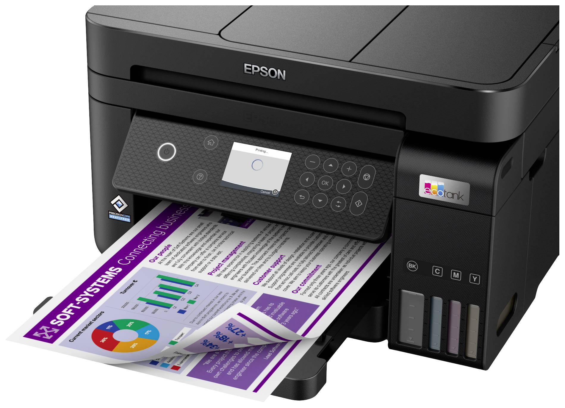 Epson EcoTank ET-3850 Multifunktionsdrucker A4 Drucker, Scanner, Kopierer ADF, USB, WLAN, Tintentank-System, Duplex, LAN;Schwarz