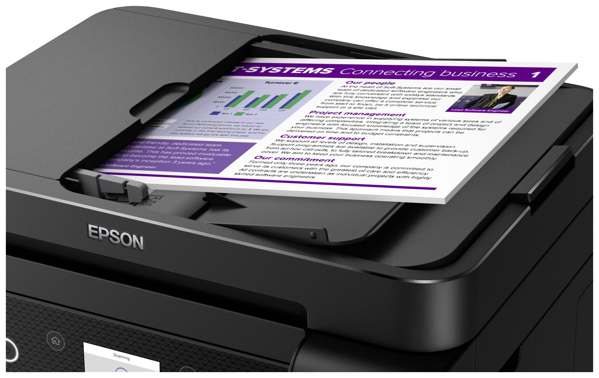 Epson EcoTank ET-3850 Multifunktionsdrucker A4 Drucker, Scanner, Kopierer ADF, USB, WLAN, Tintentank-System, Duplex, LAN;Schwarz