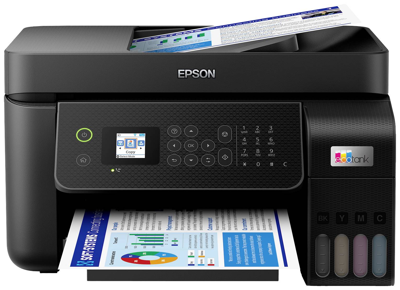 Epson EcoTank ET-4800 Multifunktionsdrucker A4 Drucker, Scanner, Kopierer, Fax ADF, Duplex, LAN, USB, WLAN, Tintentank-System;Schwarz