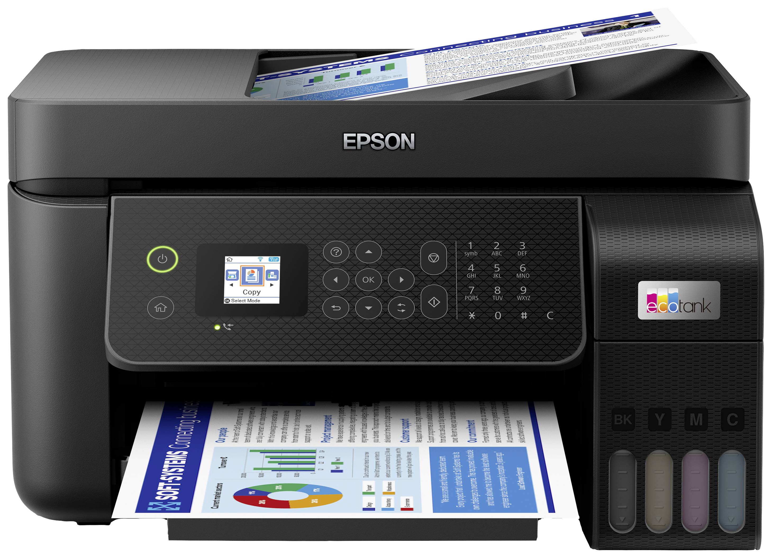 Epson EcoTank ET-4800 Multifunktionsdrucker A4 Drucker, Scanner, Kopierer, Fax ADF, Duplex, LAN, USB, WLAN, Tintentank-System;Schwarz
