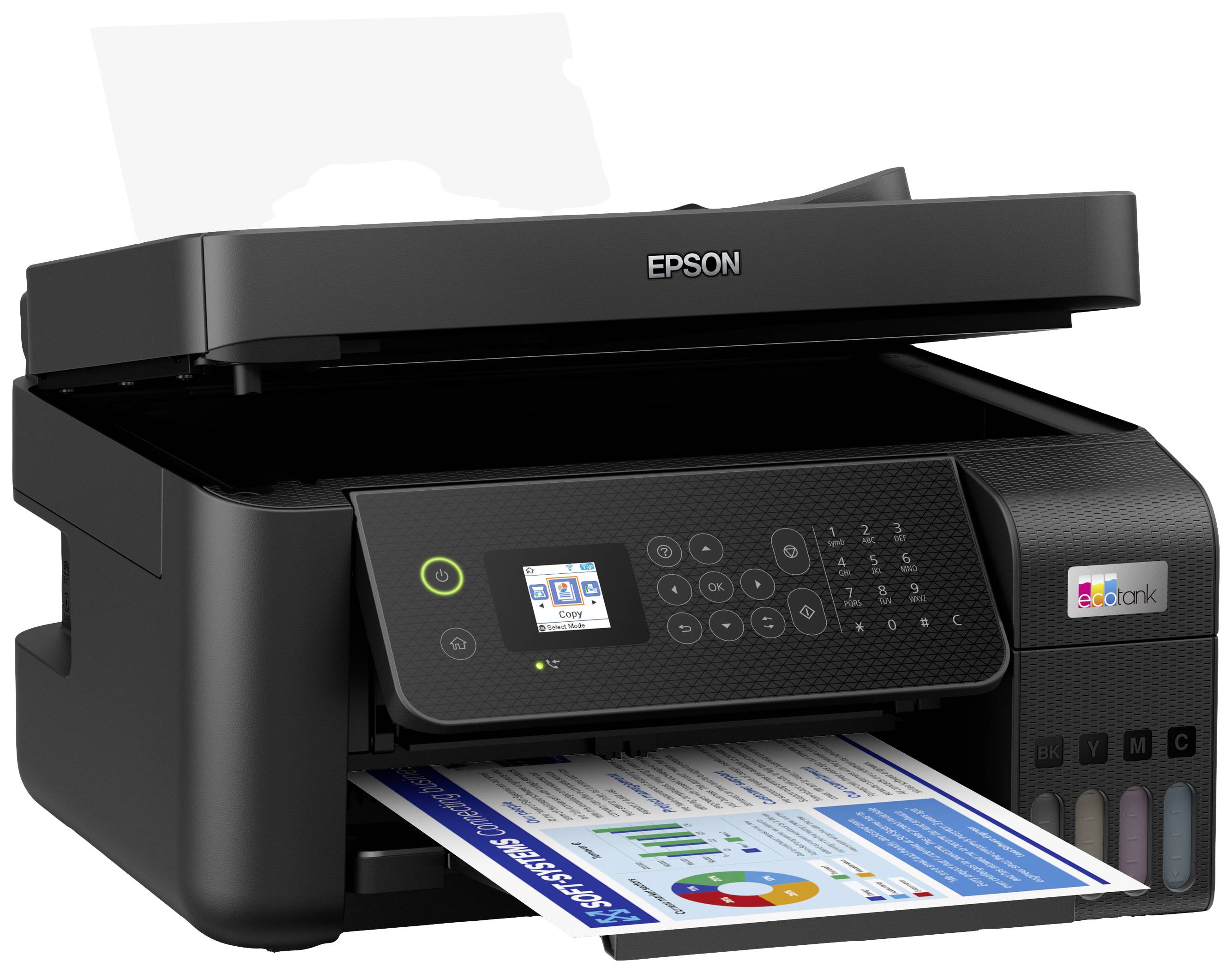 Epson EcoTank ET-4800 Multifunktionsdrucker A4 Drucker, Scanner, Kopierer, Fax ADF, Duplex, LAN, USB, WLAN, Tintentank-System;Schwarz