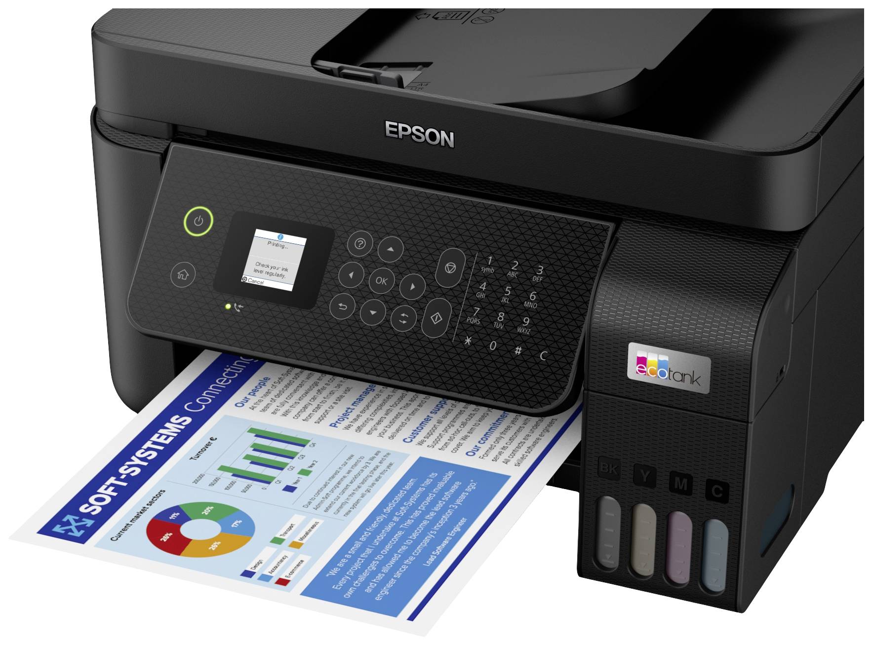 Epson EcoTank ET-4800 Multifunktionsdrucker A4 Drucker, Scanner, Kopierer, Fax ADF, Duplex, LAN, USB, WLAN, Tintentank-System;Schwarz
