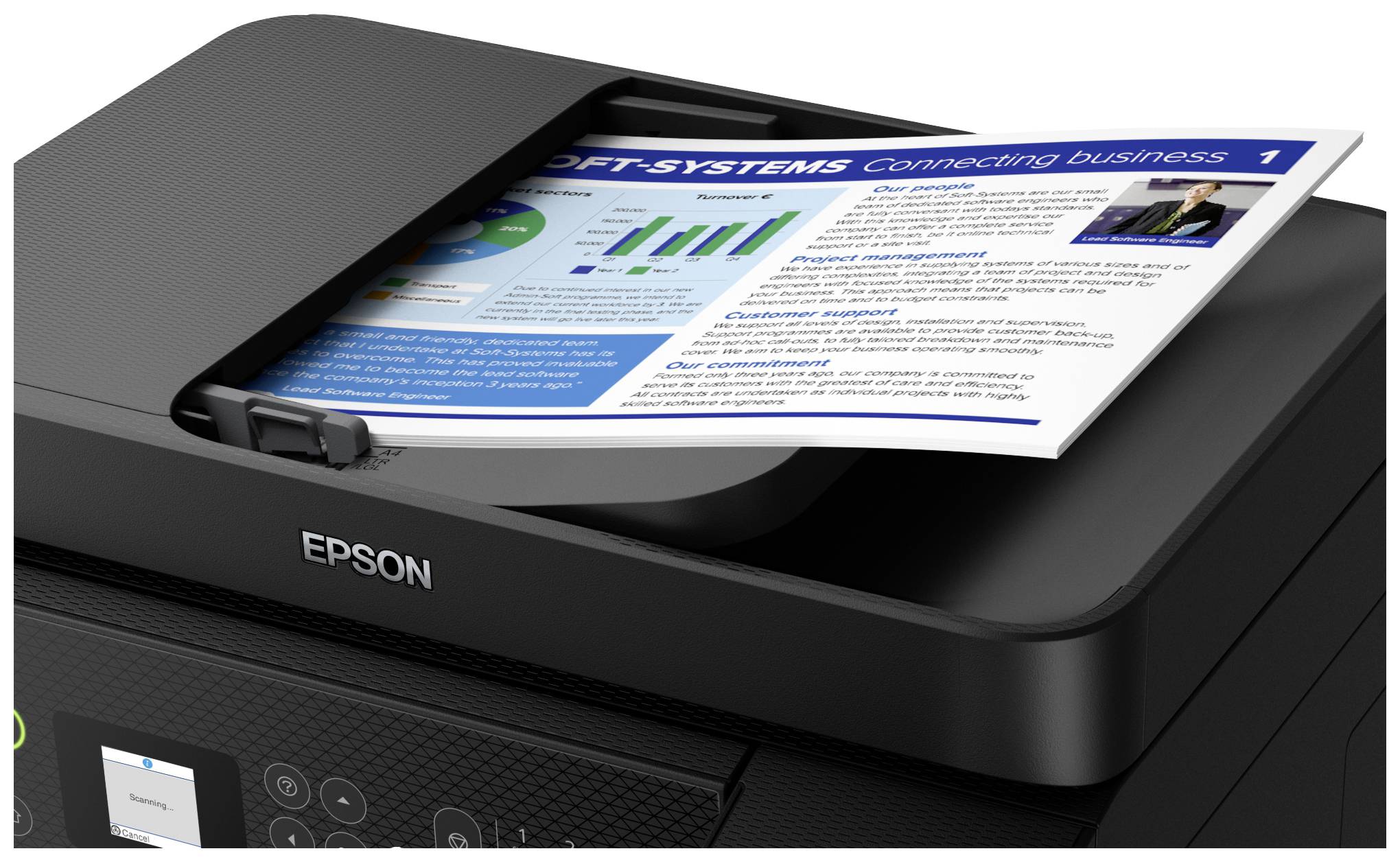Epson EcoTank ET-4800 Multifunktionsdrucker A4 Drucker, Scanner, Kopierer, Fax ADF, Duplex, LAN, USB, WLAN, Tintentank-System;Schwarz