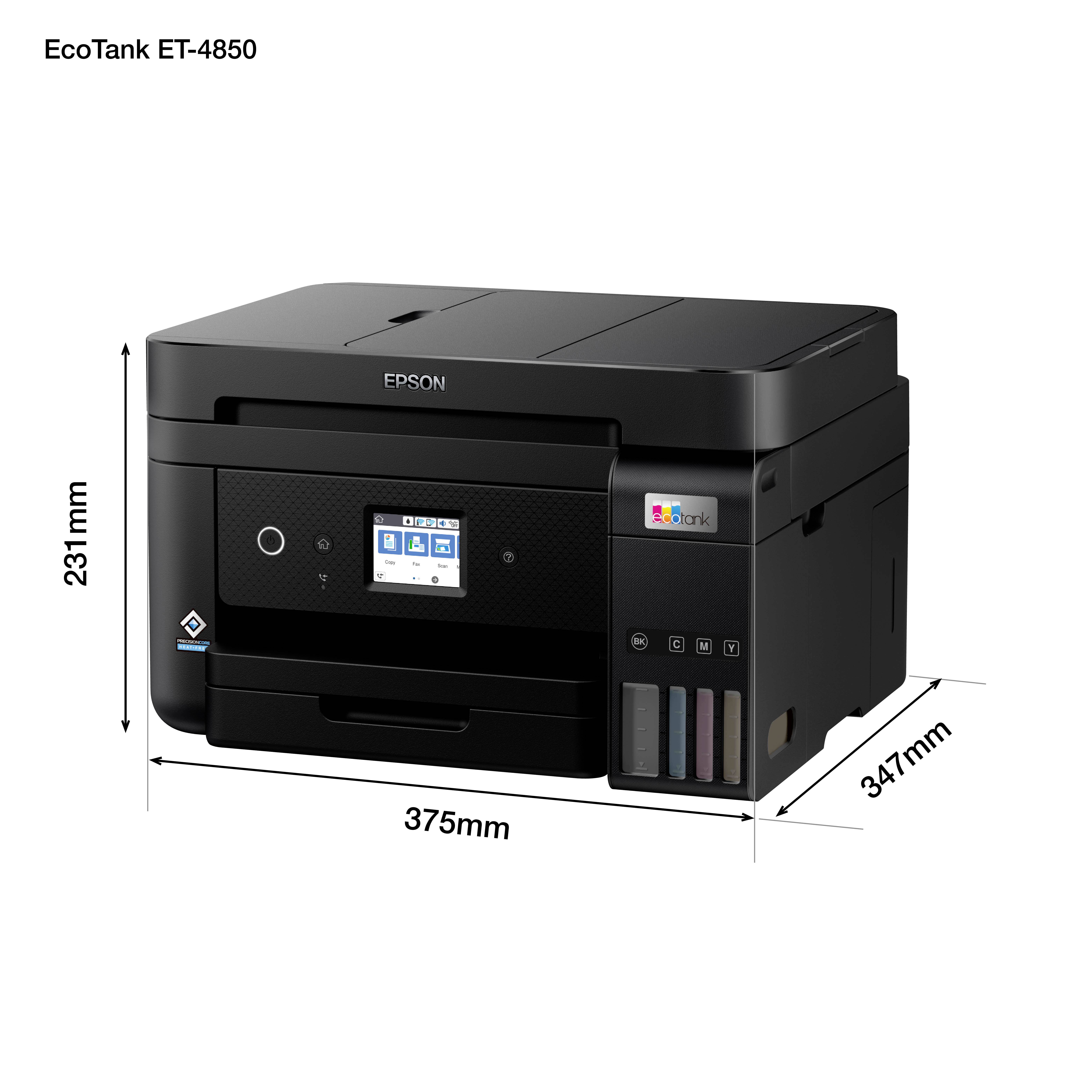 Epson EcoTank ET-4850 Multifunktionsdrucker A4 Drucker, Scanner, Kopierer, Fax ADF, Duplex, LAN, USB, WLAN, Tintentank-System;Schwarz