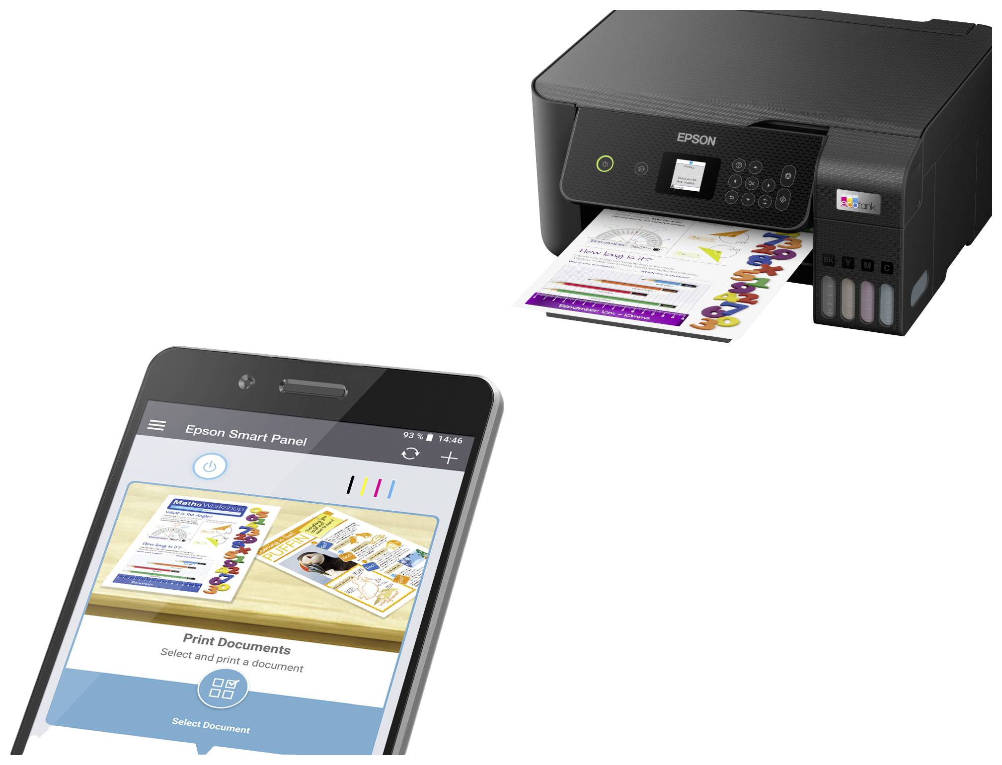 Epson EcoTank ET-2820 Multifunktionsdrucker A4 Drucker, Scanner, Kopierer Duplex, Tintentank-System, USB, WLAN;Schwarz