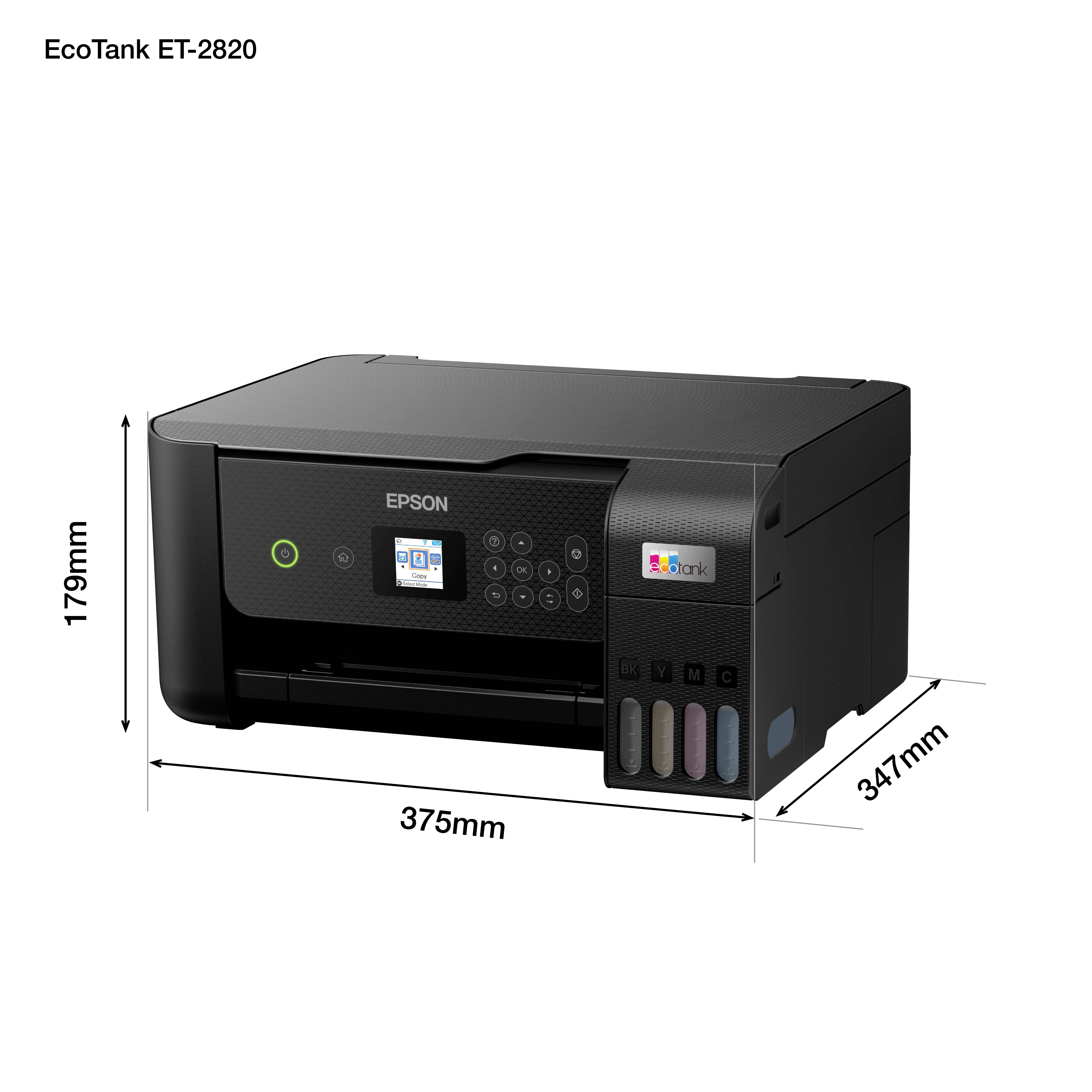 Epson EcoTank ET-2820 Multifunktionsdrucker A4 Drucker, Scanner, Kopierer Duplex, Tintentank-System, USB, WLAN;Schwarz