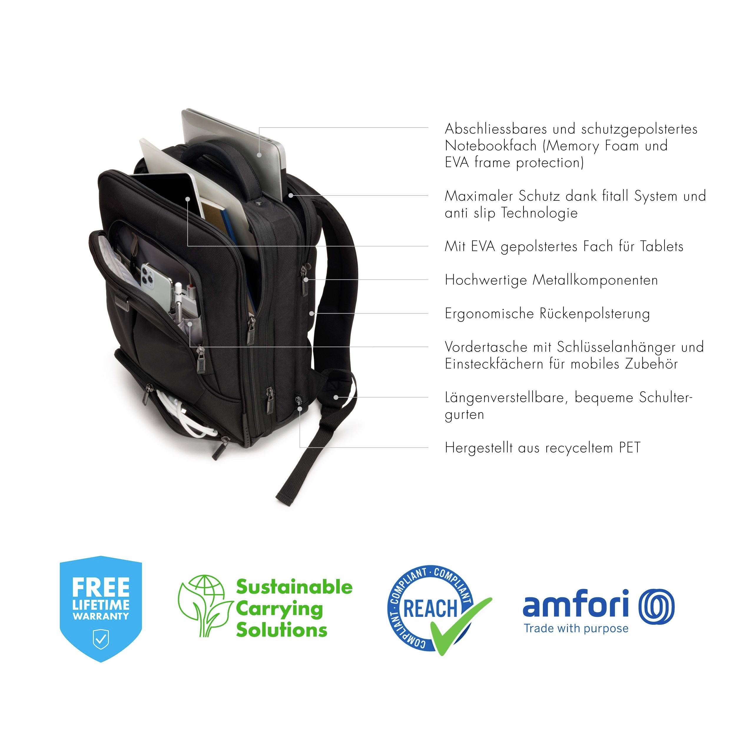 Dicota Notebook Rucksack Eco PRO Passend für maximal: 43,9cm (17,3") Schwarz