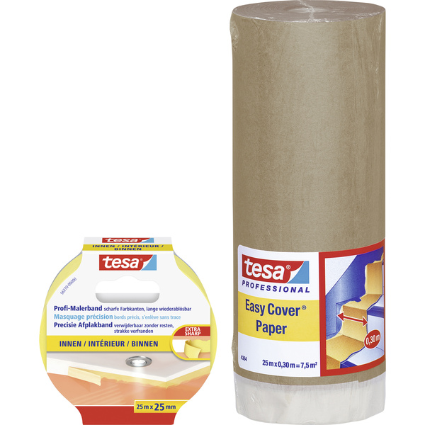 Tesa Abdeckpapier tesa® Easy Cover Hellbraun, Gelb inkl. Malerband PRECISION INDOOR 25 m x 25 mm, B