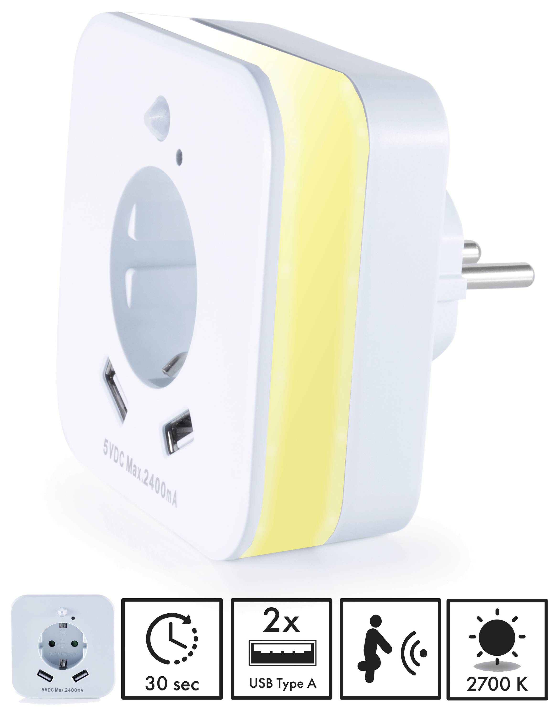 InnTec SLED02 LED-Nachtlicht mit Bewegungsmelder LED Warmweiß Weiß