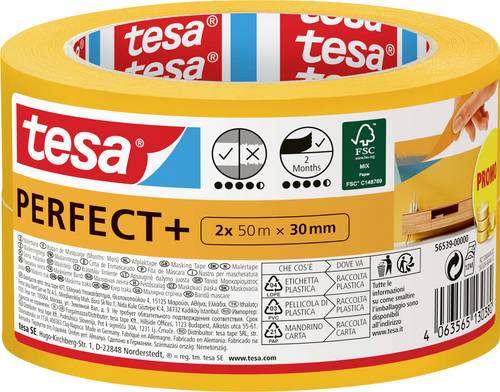 Tesa Perfect+ 56539-00000-00 Malerabdeckband Gelb (L x B) 100 m x 30 mm 2 St.