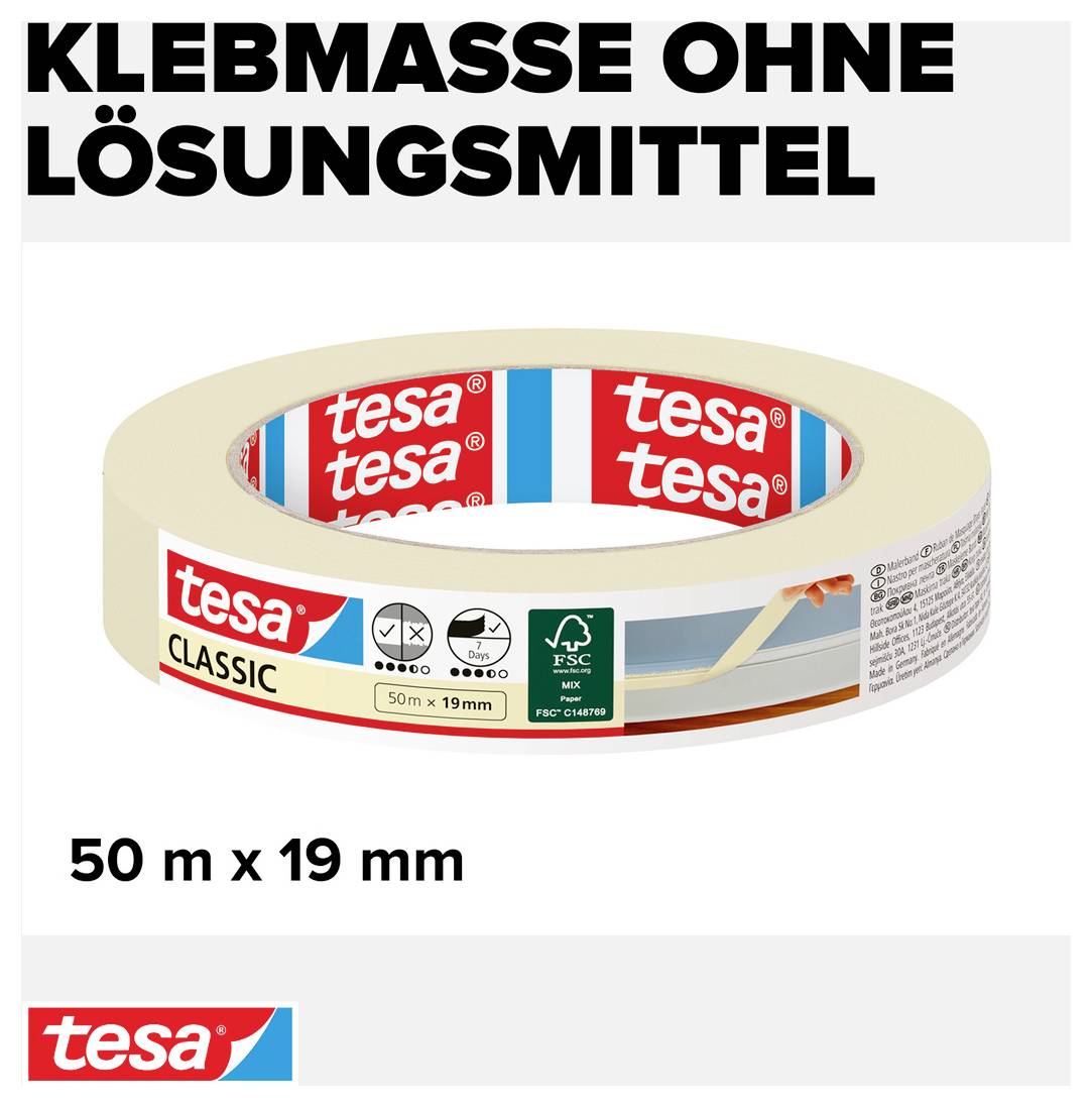 tesa Classic 52803-00000-01 Malerabdeckband Weiß (L x B) 50 m x 19 mm 1 St.