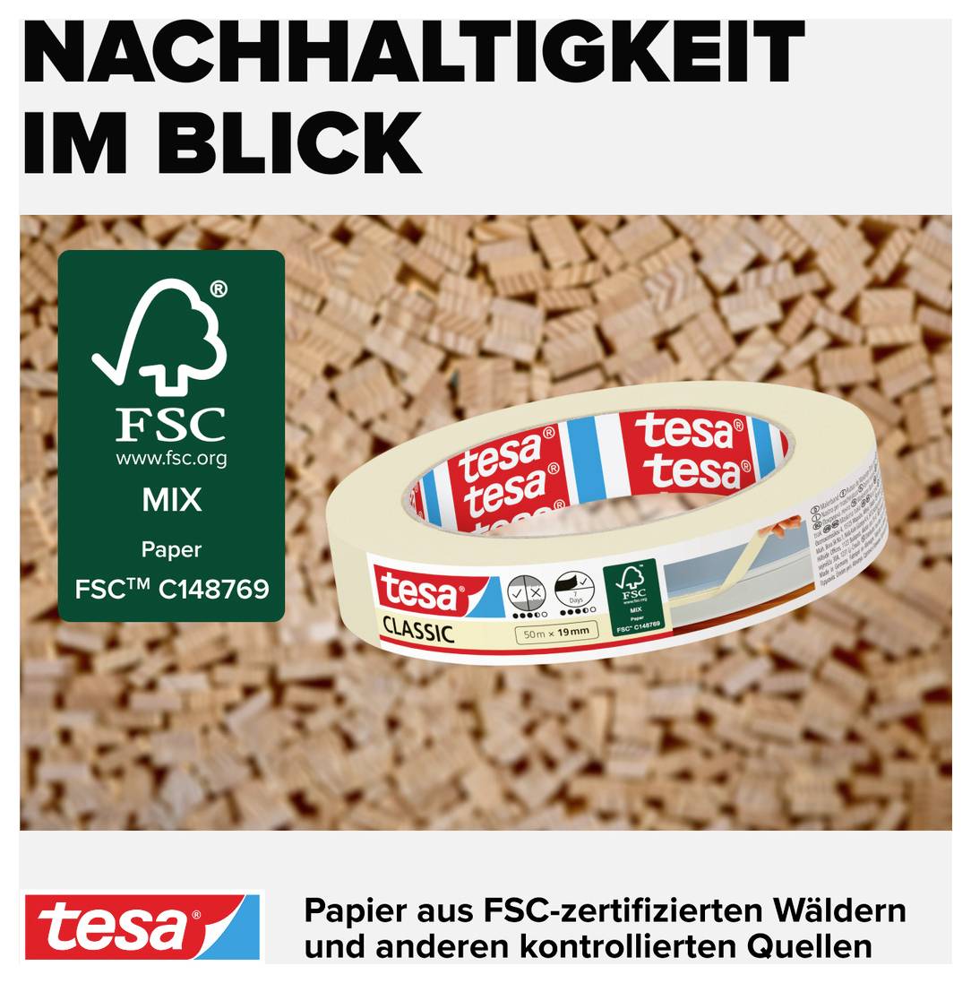 tesa Classic 52803-00000-01 Malerabdeckband Weiß (L x B) 50 m x 19 mm 1 St.