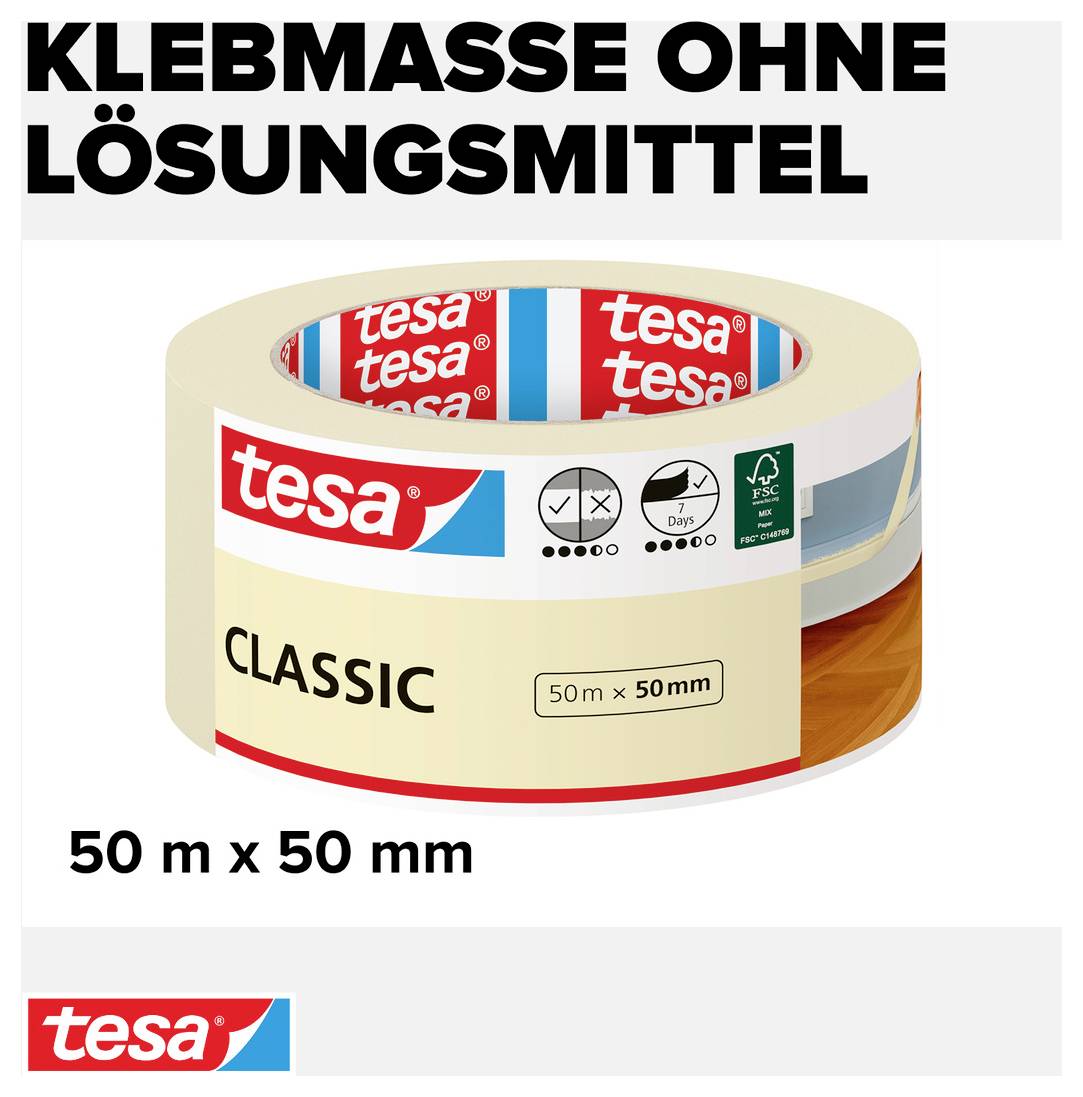 Tesa Classic 52807-00000-03 Malerabdeckband Weiß (L x B) 50m x 50mm 1St.