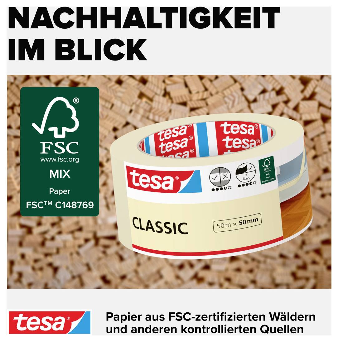 Tesa Classic 52807-00000-03 Malerabdeckband Weiß (L x B) 50m x 50mm 1St.