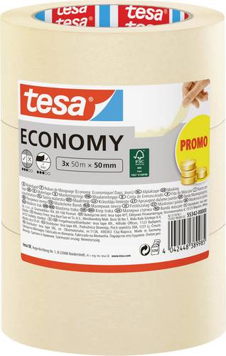 Tesa Economy 55342-00000-00 Malerabdeckband Weiß (L x B) 50 m x 50 mm 3 St.