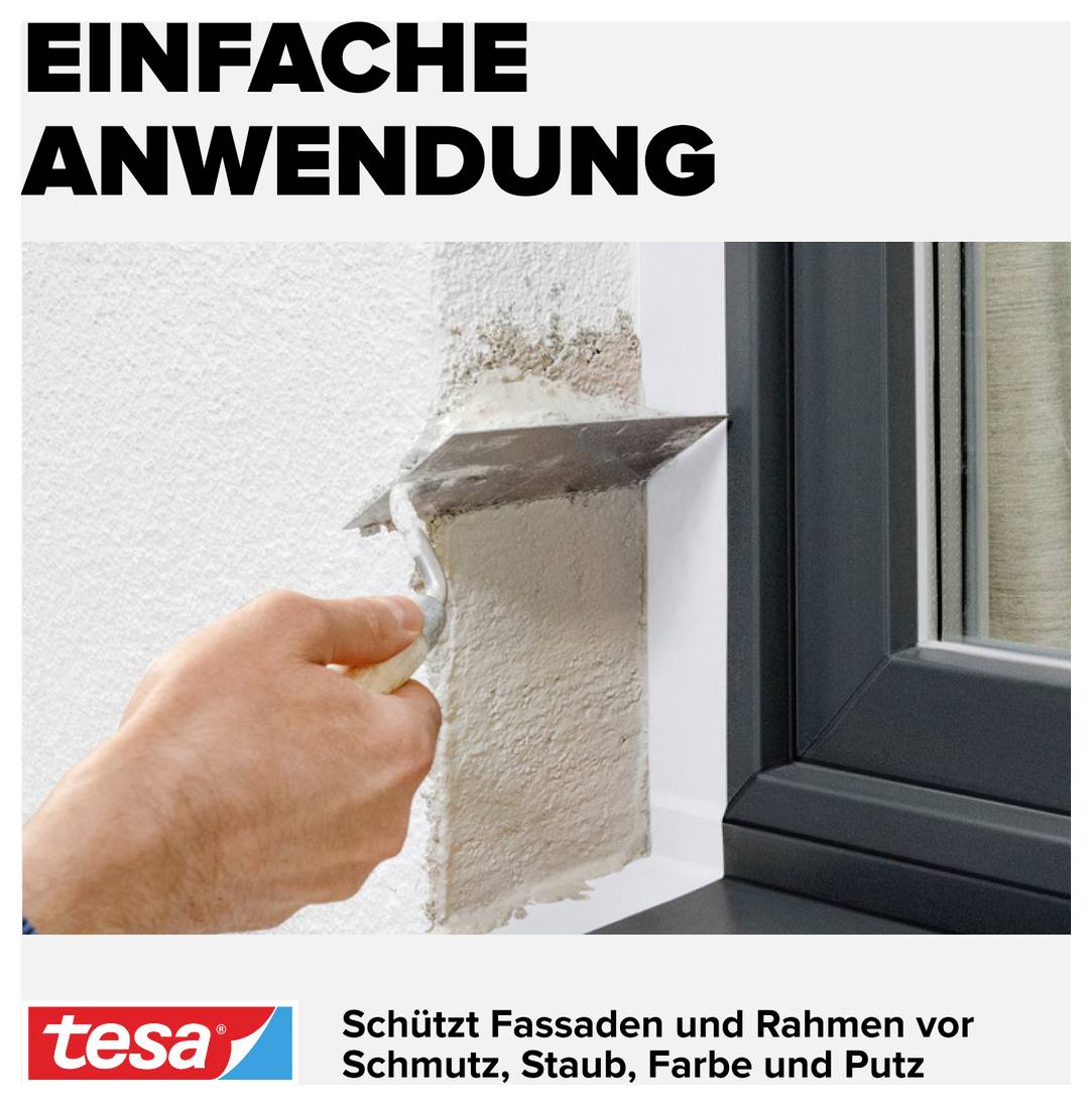 Eine Hand trägt Dichtmaterial auf eine Wand neben einem Fensterrahmen auf. Text: 'Einfache Anwendung'. Markenlogo unten links.