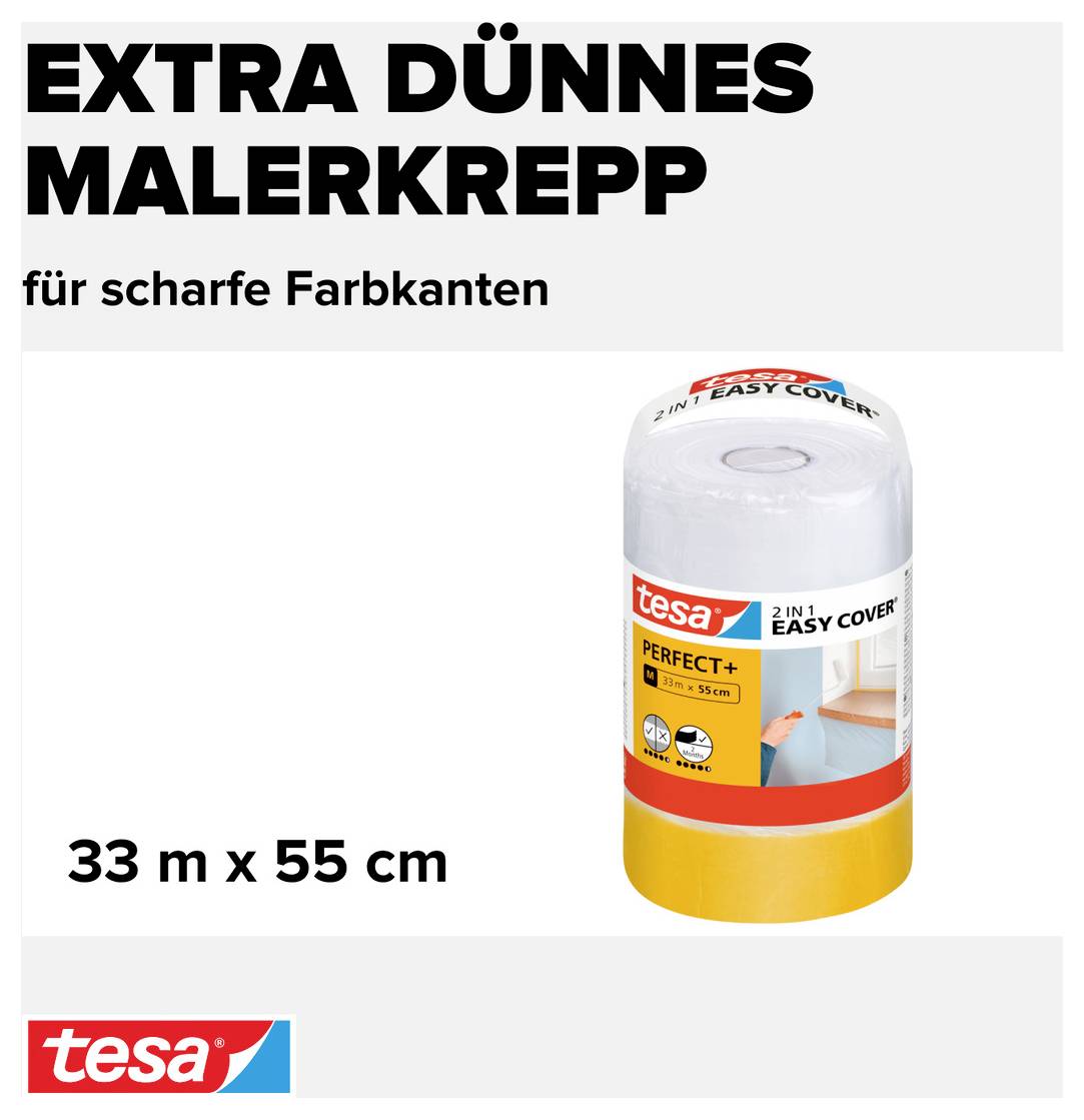 Tesa Easy Cover Perfect+ 56593-00000-00 Abdeckfolie Gelb, Transparent (L x B) 33m x 550mm 1 Set