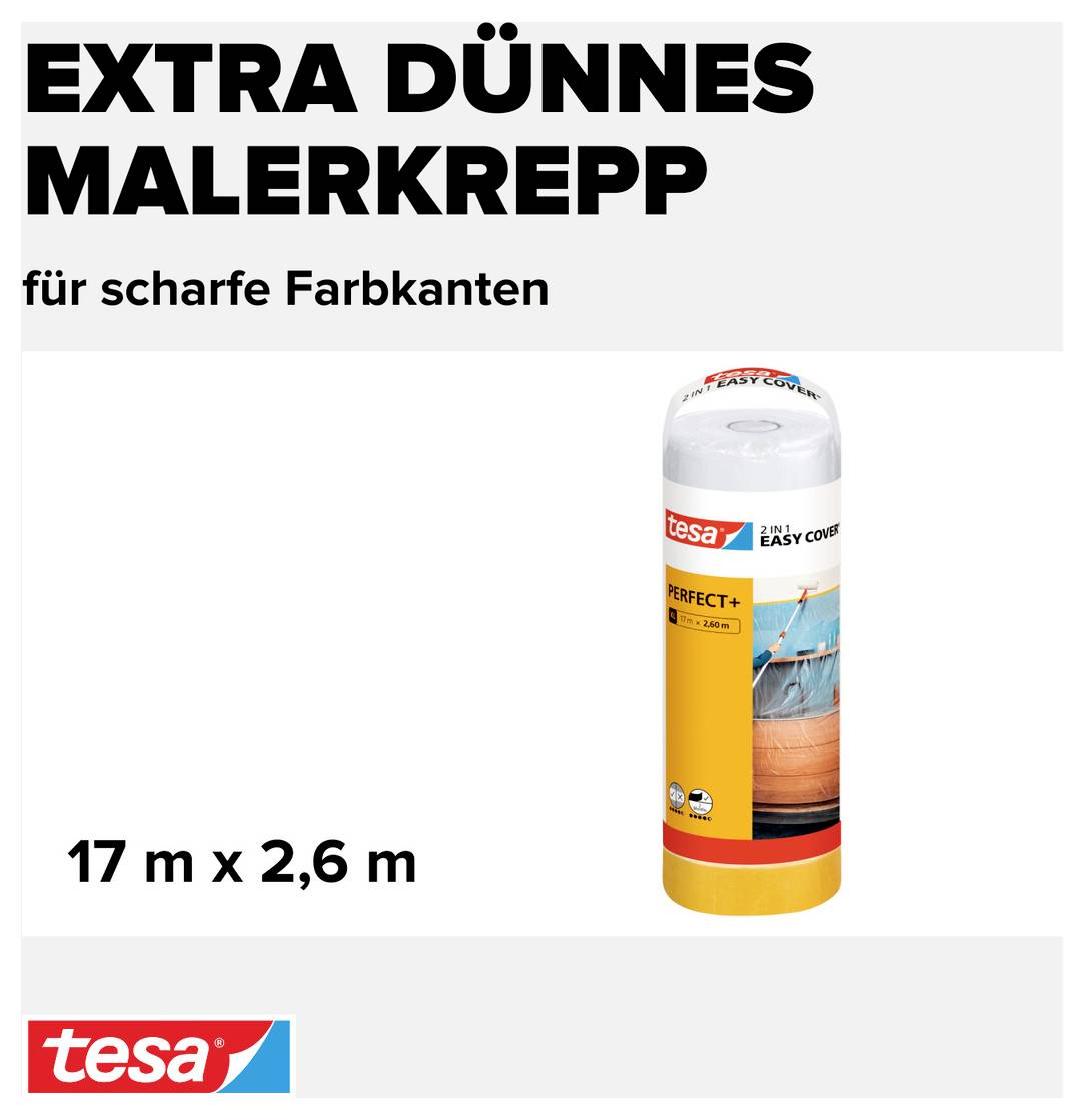 Tesa Easy Cover Perfect+ 56575-00000-00 Abdeckfolie Gelb, Transparent (L x B) 17m x 2.60m 1 Set