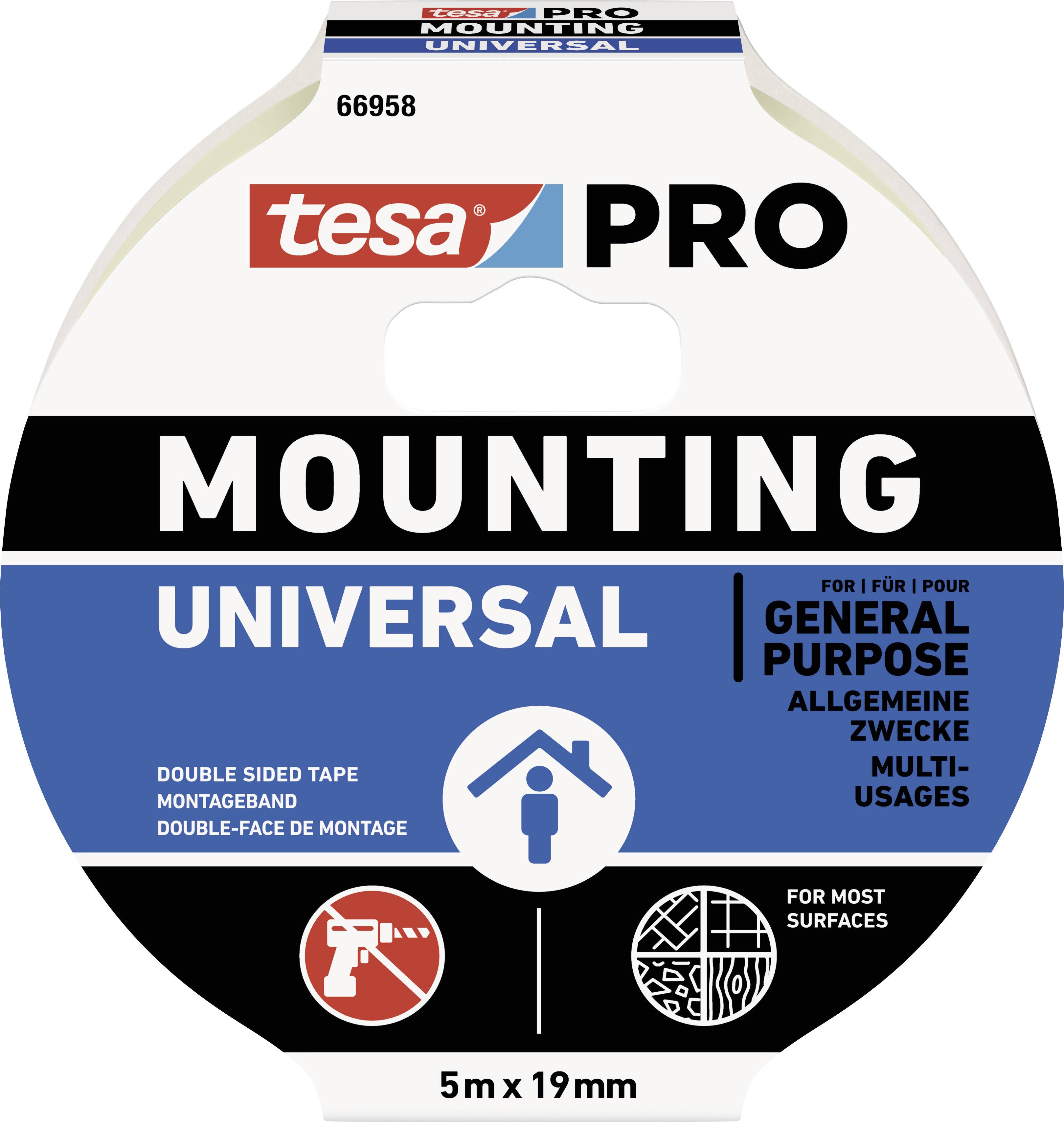 Doppelseitiges Klebeband, Tesa PRO, 5m x 19mm, für universelle Befestigungen auf den meisten Oberflächen.