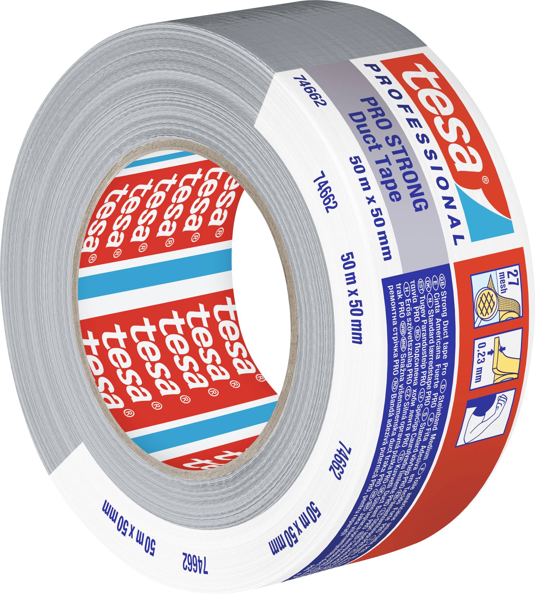 Graues Duct Tape von Tesa Professional, 50m x 50mm, mit starker Klebkraft.