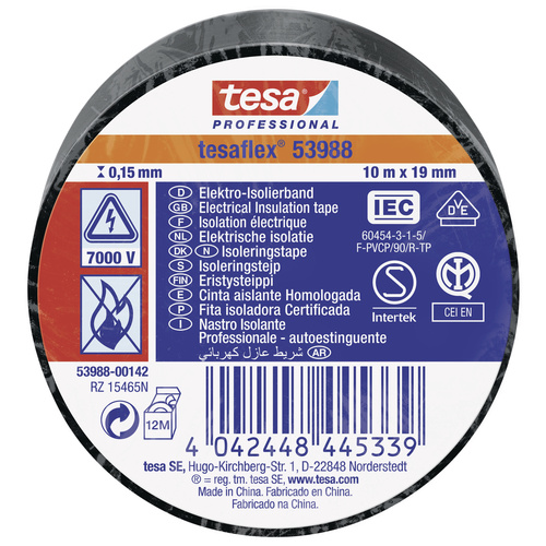 Tesa tesaflex IEC 53988-00142-00 Isolierband Schwarz (L x B) 10 m x 19 mm