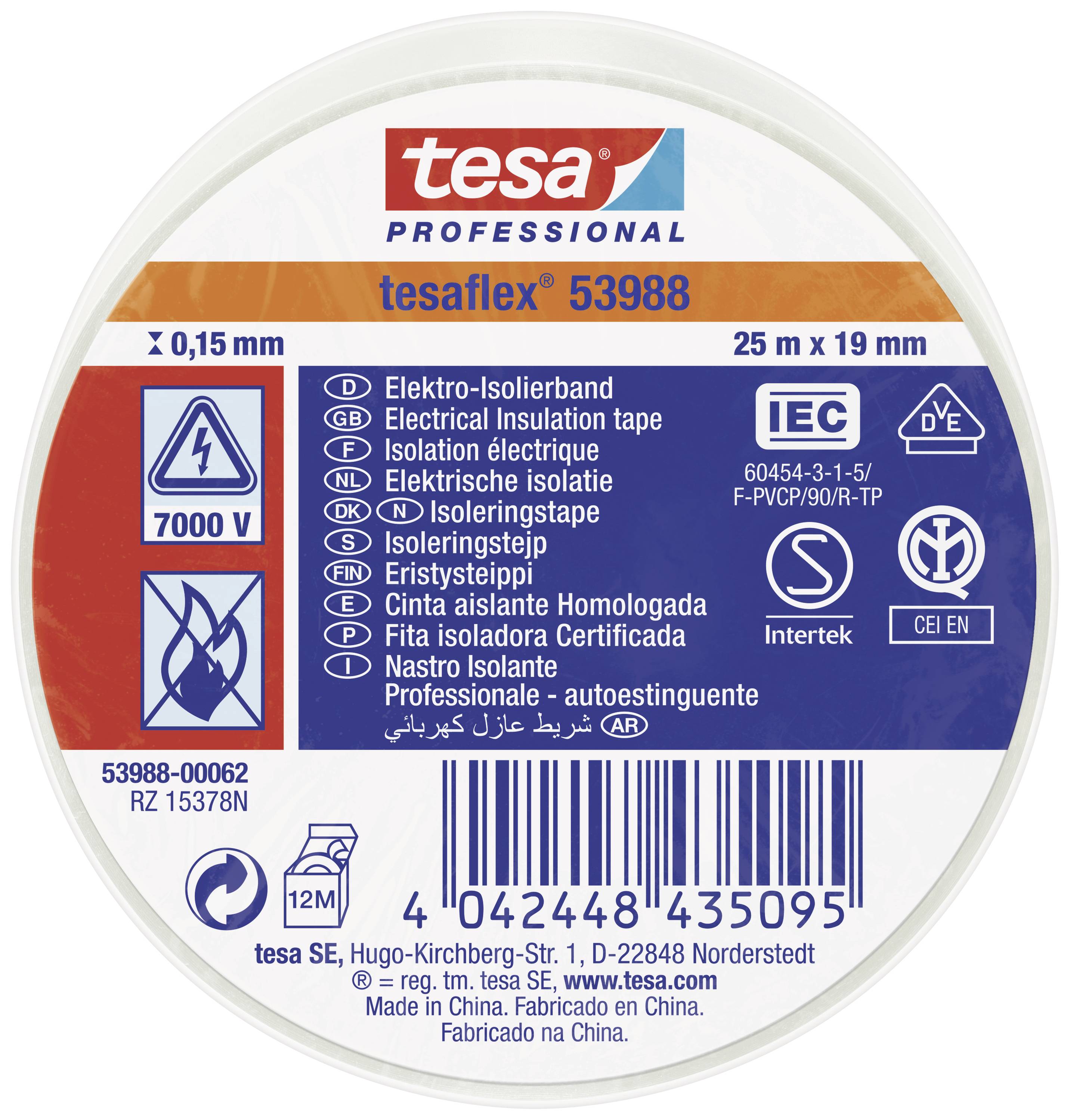 Tesa tesaflex IEC 53988-00062-00 Isolierband Weiß (L x B) 25m x 19mm