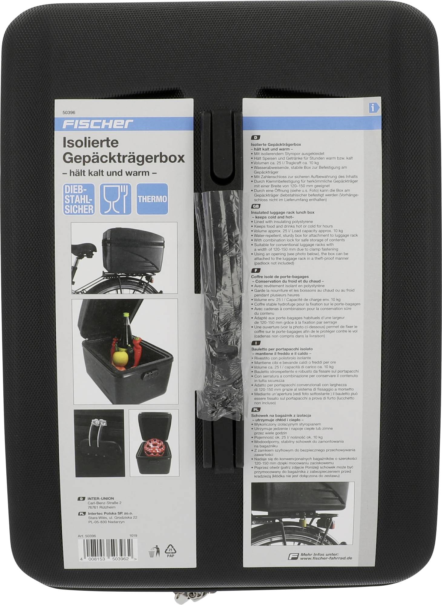 FISCHER FAHRRAD Fahrrad-Kühlbox Passiv Schwarz 19l