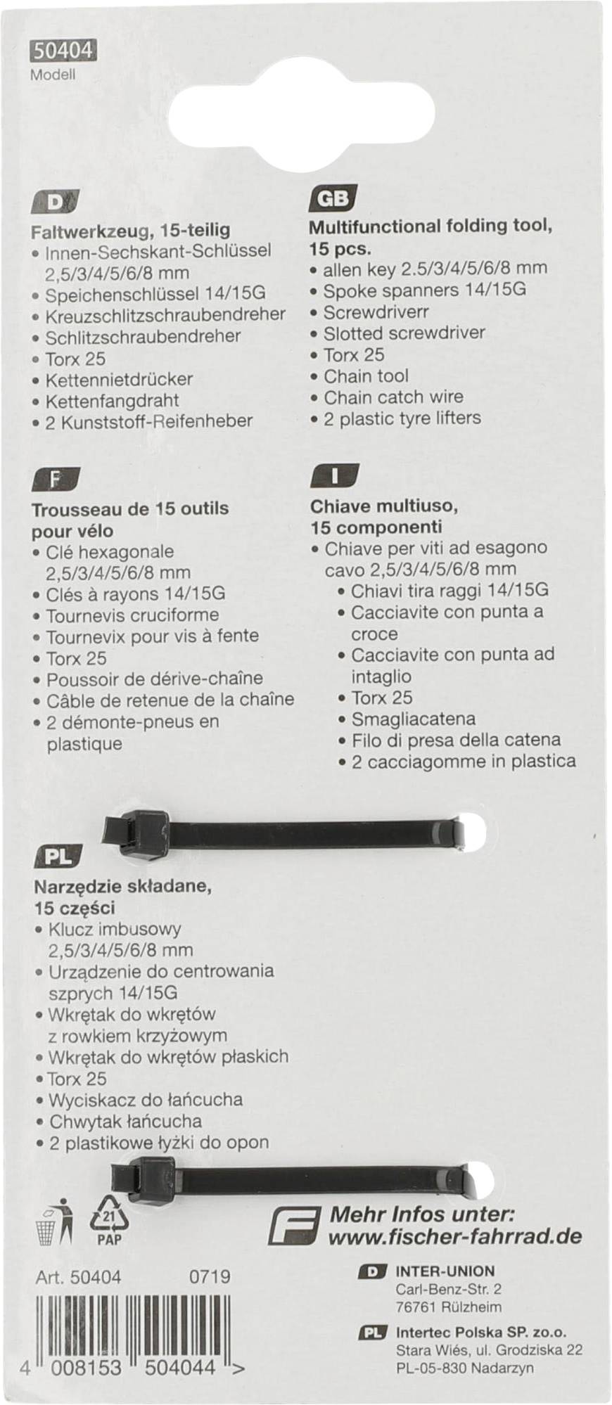 FISCHER FAHRRAD Fahrrad Reparaturwerkzeug 15teilig