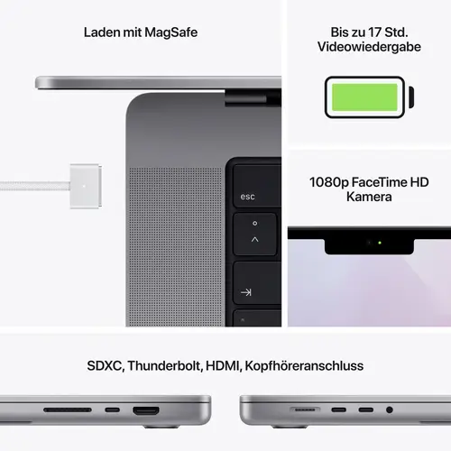 Apple MacBook Pro 14 (M1 Pro, 2021) 36.1cm (14.2 Zoll) M1 Pro 8‑Core CPU 16GB RAM 512GB SSD M1 Pro 14‑Core GPU Space Grau Apple MacBook Pro 14 (M1 Pro, 2021) 36.1cm (14.2 Zoll) M1 Pro 8‑Core CPU 16GB RAM 512GB SSD M1 Pro 14‑Core GPU Space Grau