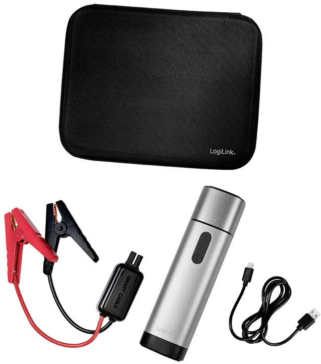 LogiLink PA0266 Powerbank 10000 mAh Fast Charge LiPo USB-A, USB-C® Metallic Grau (matt) Taschenlampe