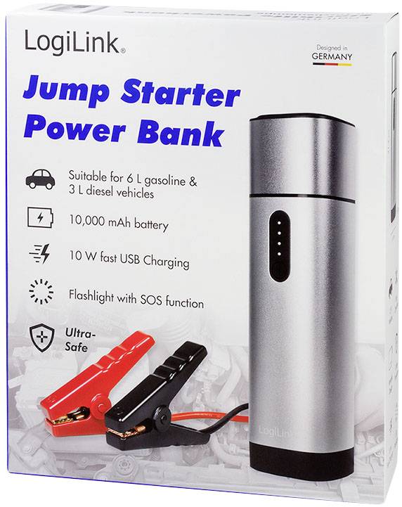LogiLink PA0266 Powerbank 10000 mAh Fast Charge LiPo USB-A, USB-C® Metallic Grau (matt) Taschenlampe