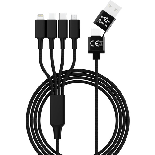Smrter USB-Ladekabel USB-A Stecker, USB-C® Stecker, USB-C® Stecker, Apple Lightning Stecker, USB-Micro-B Stecker 1.20m Schwarz