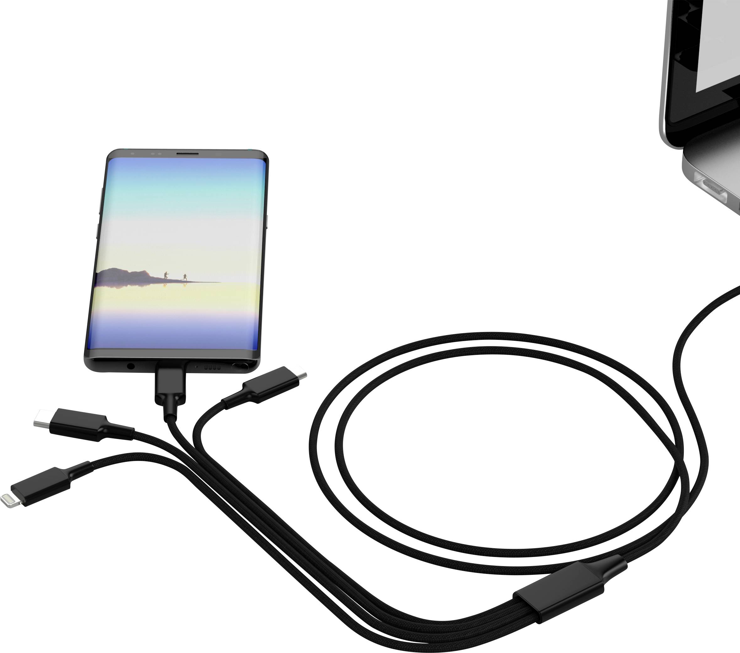 Smrter USB-Ladekabel USB-A Stecker, USB-C® Stecker, USB-C® Stecker, Apple Lightning Stecker, USB-Micro-B Stecker 1.20m Schwarz