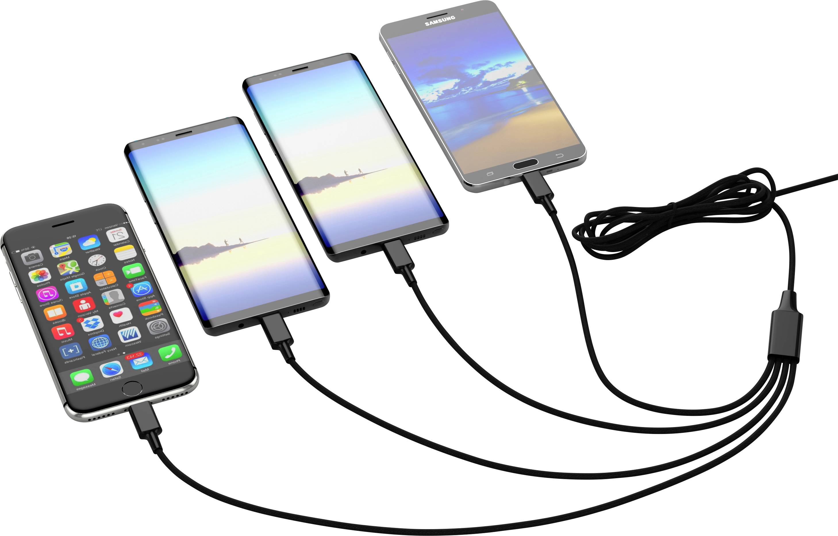 Smrter USB-Ladekabel USB-A Stecker, USB-C® Stecker, USB-C® Stecker, Apple Lightning Stecker, USB-Micro-B Stecker 1.20m Schwarz