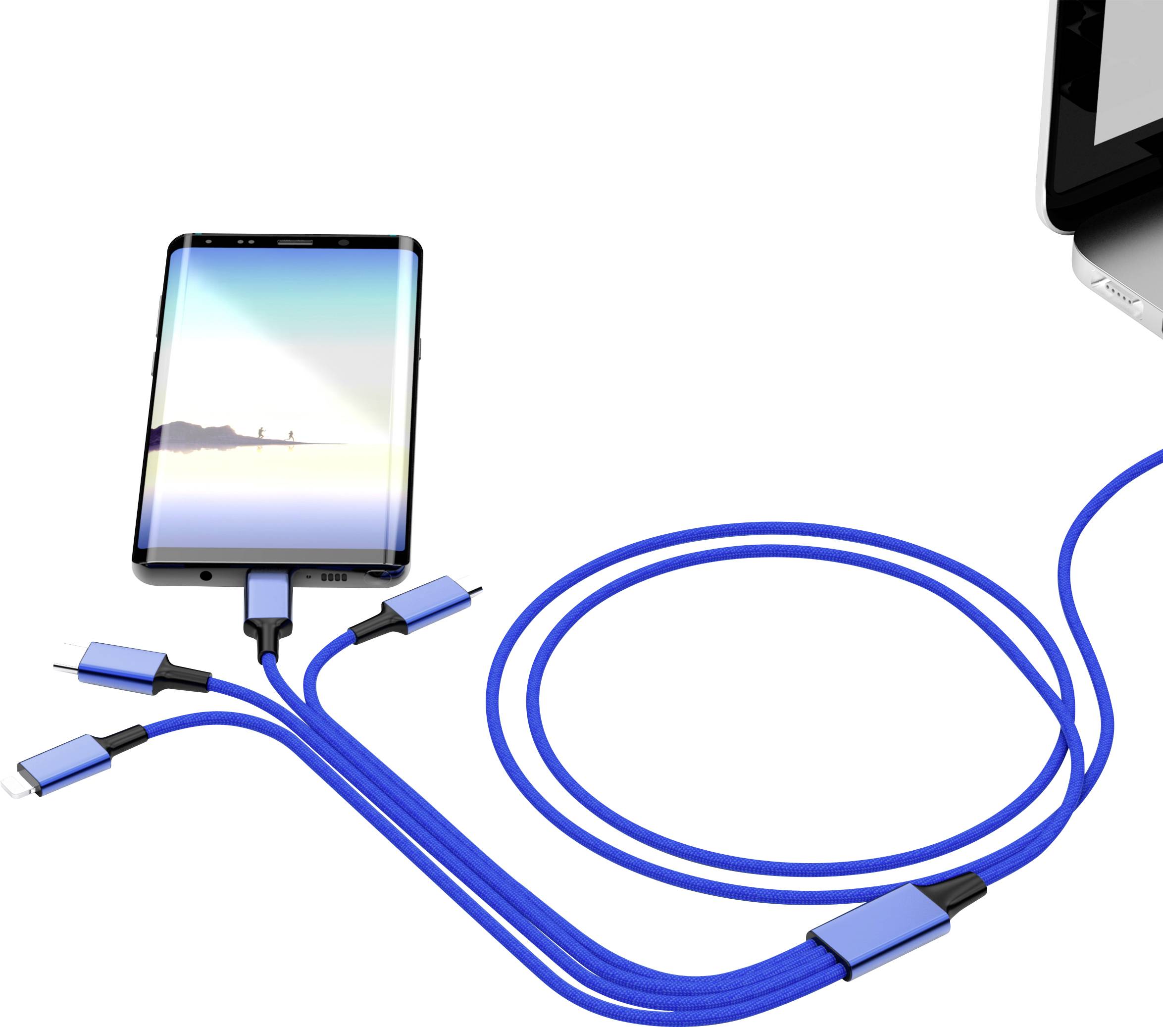 Smrter USB-Ladekabel USB-A Stecker, USB-C® Stecker, USB-C® Stecker, Apple Lightning Stecker, USB-Micro-B Stecker 1.20m Navy-Blau