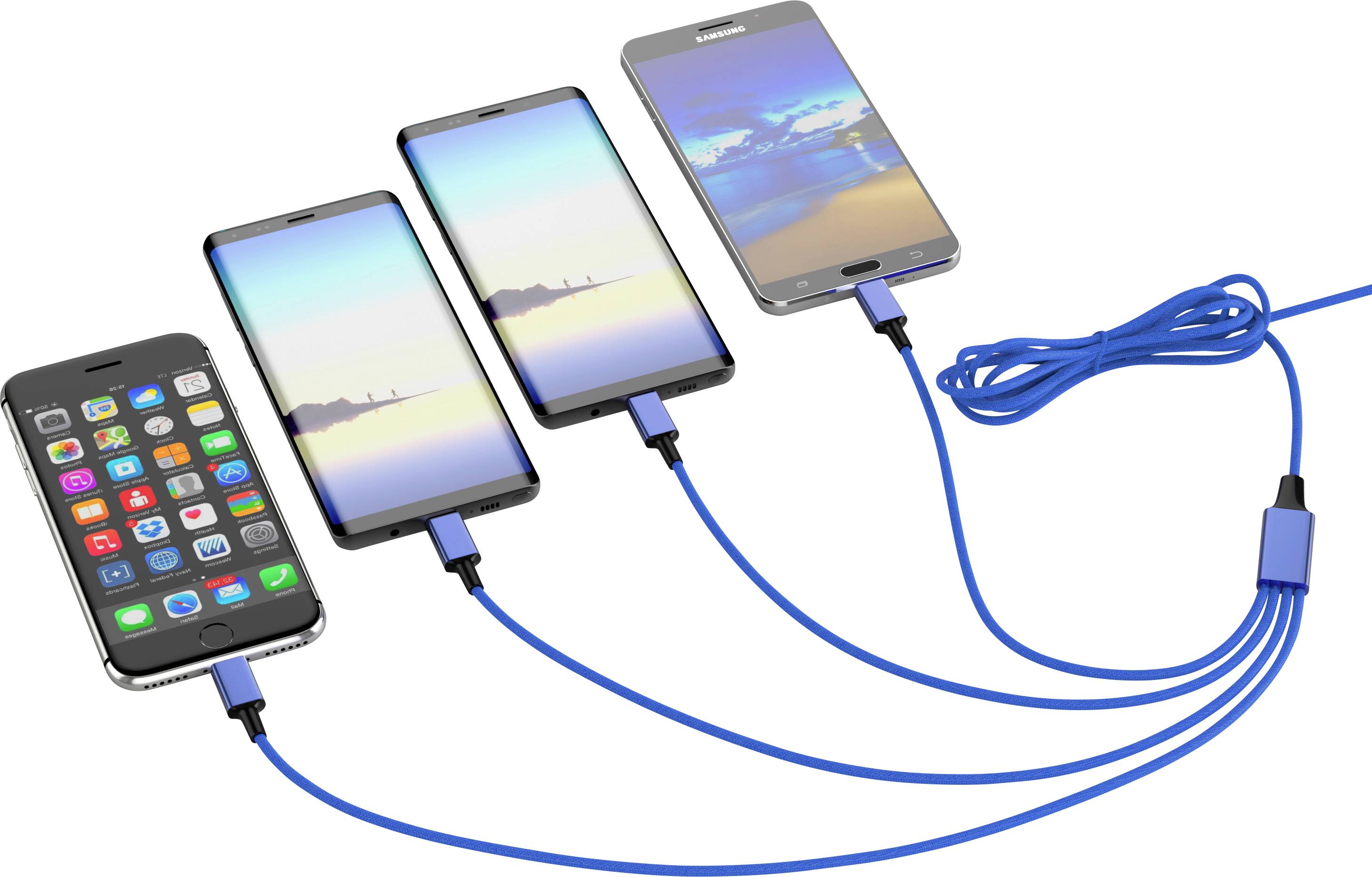 Smrter USB-Ladekabel USB-A Stecker, USB-C® Stecker, USB-C® Stecker, Apple Lightning Stecker, USB-Micro-B Stecker 1.20m Navy-Blau