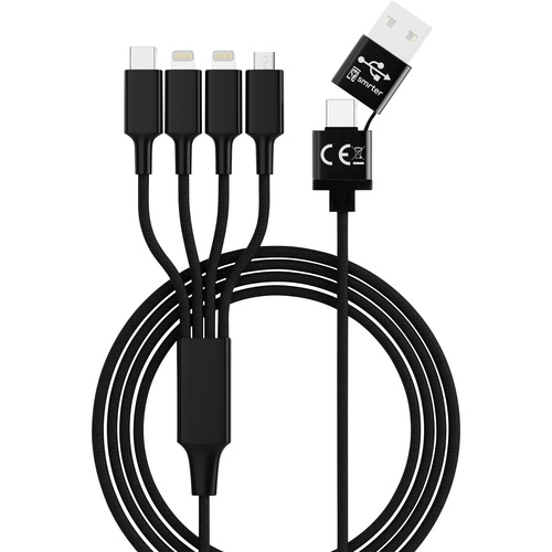 Smrter USB-Ladekabel USB-A Stecker, USB-C® Stecker, Apple Lightning Stecker, Apple Lightning Stecker, USB-Micro-B Stecker 1.20m